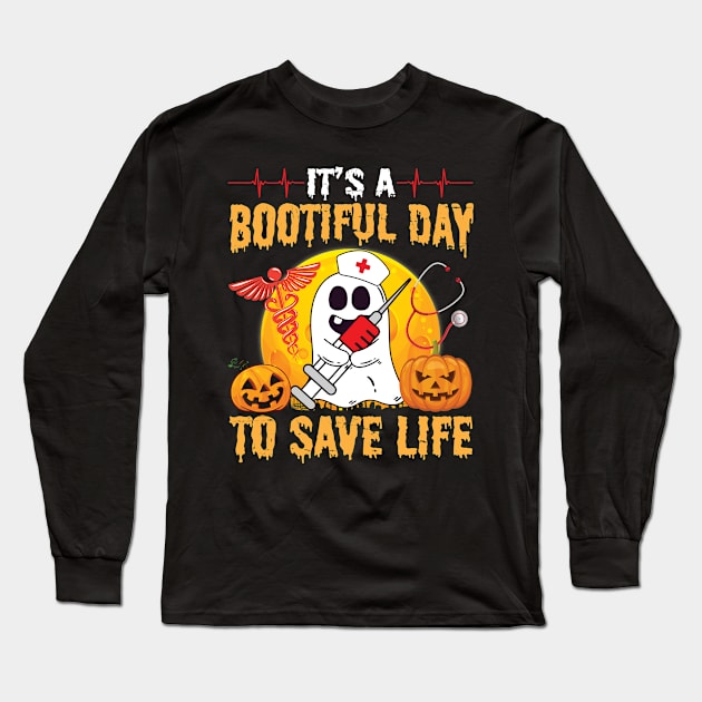 Pumpkin Heart Ghost Nurse It's A Bootiful Day To Save Life Long Sleeve T-Shirt by joandraelliot